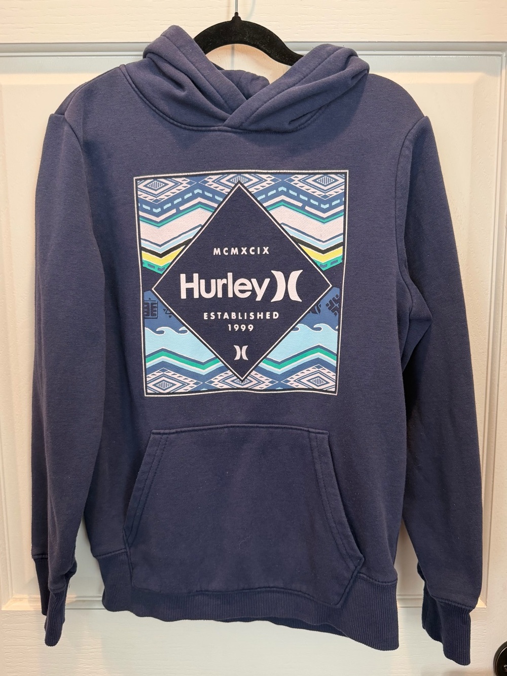 Kids Size 10 Navy Hoodie with Hurley Logo Boy or Girl Sweatshirt